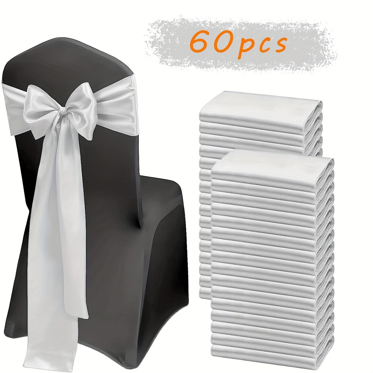 60pcs Satin Chair Sashes - 7x108 Inch Decorative Bows for Wedding, Christmas, Thanksgiving Banquet Party, Graduation & Outdoor Events (Multiple Colors)