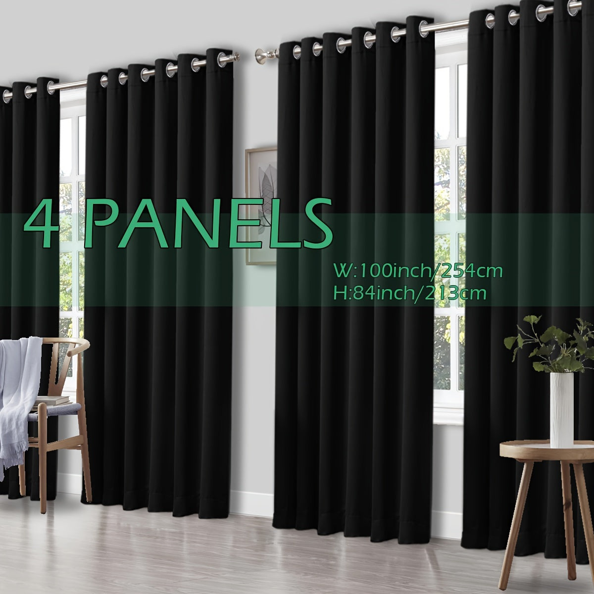 4 Panels Thermal Insulated Blackout Curtains - Triple Weave Thermal Insulation & Light Blocking, Solid Grommet Top, Polyester/ Linen-like Fabric, Deep Red for Bedroom, Living Room, Office - Window Drapes for Complete Darkness & Comf