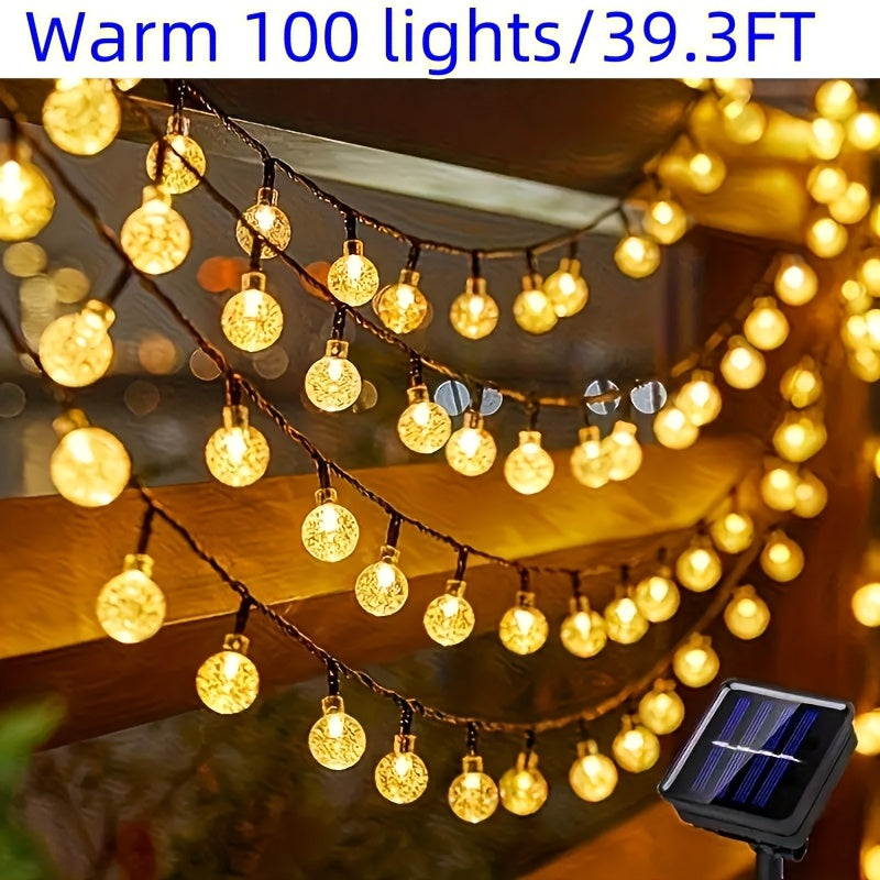 100/200pcs Solar Outdoor Crystal Ball String Lights, Warm White Light, IP44 Waterproof, 800mAh Battery Capacity, Create A Romantic Atmosphere. Suitable For All Seasons, Ideal For Decorating Yards, Balconies, Gardens, Camping, Parties And More.