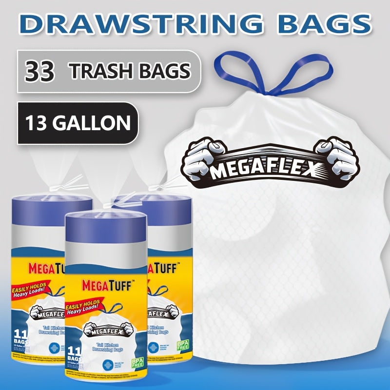 150/78/33 Bags 13 Gallon Capacity Trash Bags, Boxed Disposable Non Tear Garbage Bag Puncture Tear Resistant, ODOR ELIMINATORTECHNOLOGY Kitchen Drawstring Garbage Bags Fresh Clean Scent with Lemon Mint Scent, EASY to USEDRAWSTRINGS MORE DURABLE