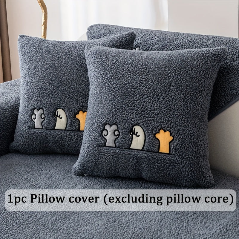 1pc Plush Thick Shearling Sofa Cover with Cute Animal & Bone Embroidery - Pet-Friendly, Non-Slip Couch Protector for All Sofa Sizes from Single to Four-Seater - Soft, Warm Decor for Living Room, Bedroom, Office, Sofa Covers for Living Room