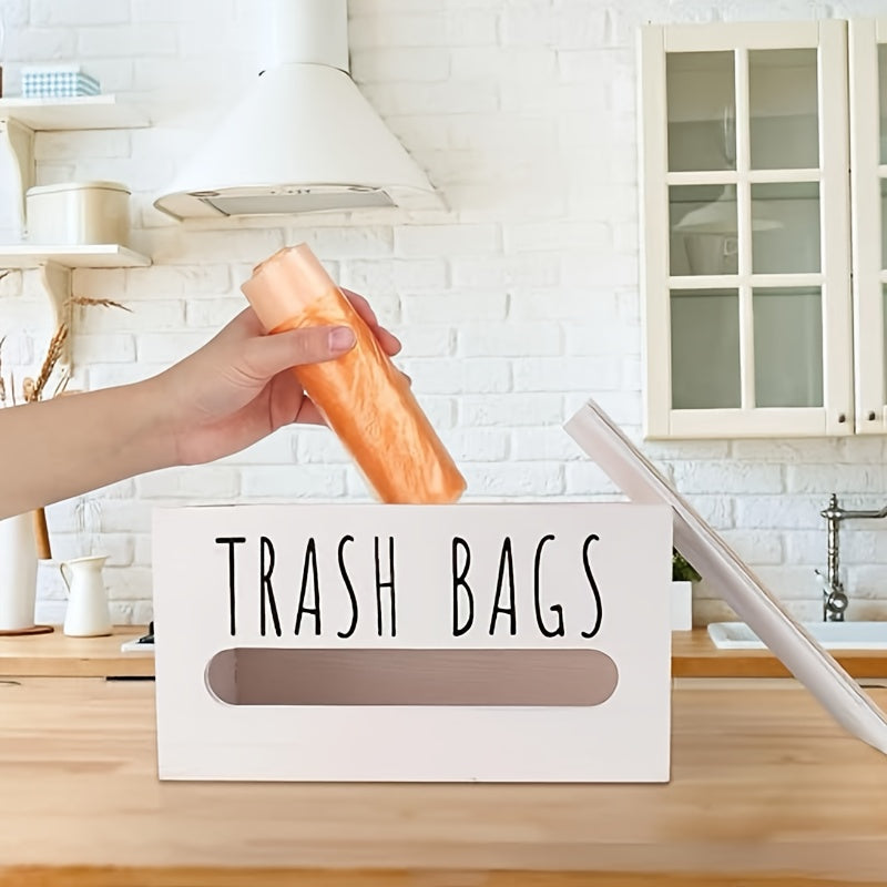 Wood Garbage Bag Dispenser with One-Touch Operation - Storage Box for Kitchen, Bathroom & Living Room - Dispensing Trash Can Organizer (No Manual Refills), 2 Colors ( & Black)