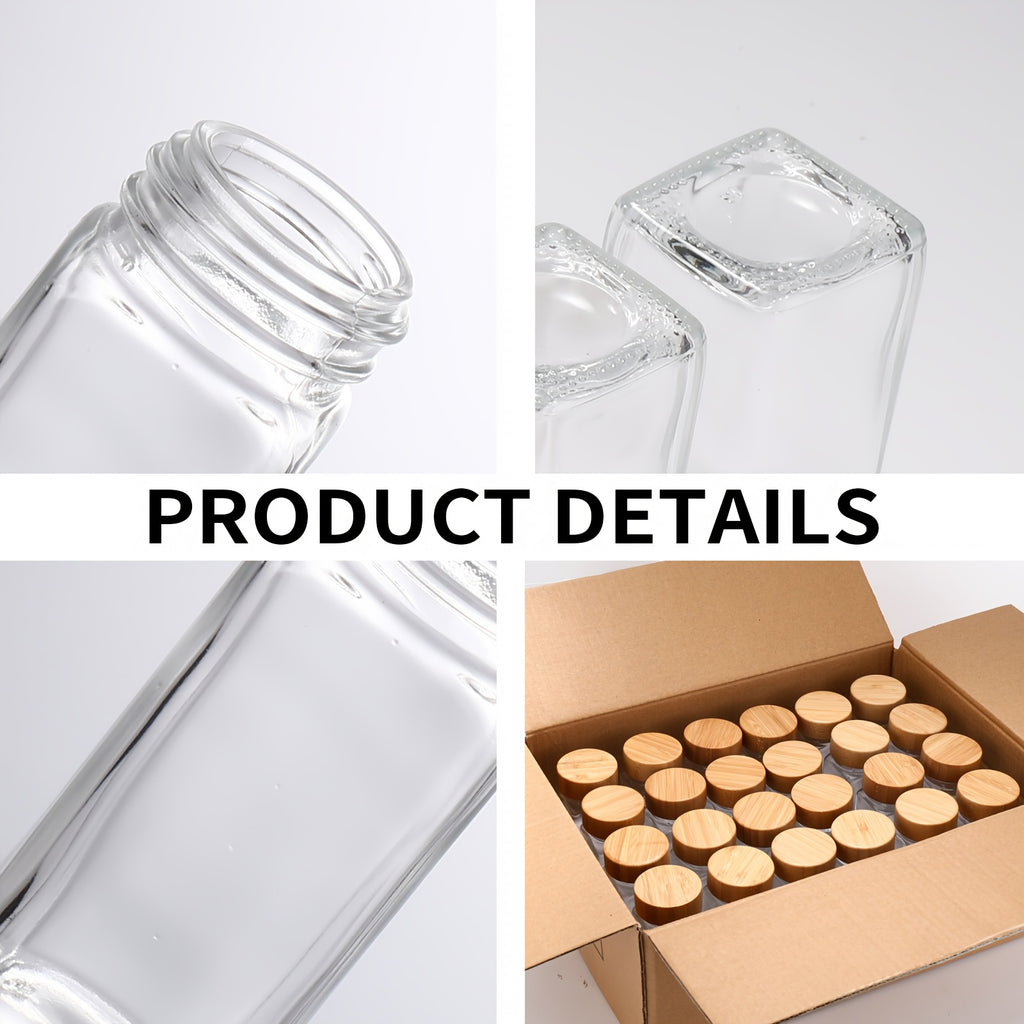 15/24/36pcs Glass Food Dispensing Jars - 4oz, with Bamboo Lids, Labeled Glass Jars with Collapsible Funnels, Spice Racks, Cupboards, And Drawers for Seasoning Dispensing Storage Bottles, Food Dispensers