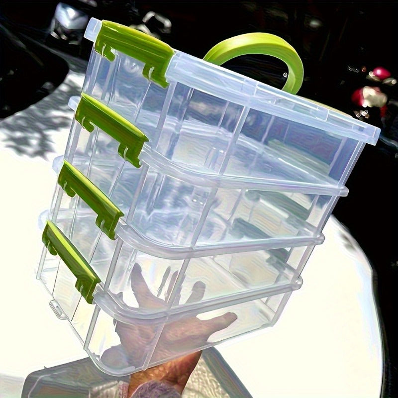 Stackable Large-capacity Transparent Plastic Storage Box With Lid And Handle. Compartmentalized Drawer Design, Ideal For Hair Accessories, Jewelry And Stationery. Suitable For Home And Office Use, Easy For Neat Storage.