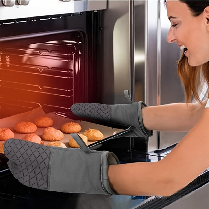 8/4 Set Of Gray Oven Mitts And Pot Holders, Insulated, Extra Long, High Temperature Resistant, Dish Cloth + Pot Holders, Non-slip Silicone Surface, Can Be Used for Cooking, Baking, Grilling Or Outdoor BBQ, Oven Mitts, Must-Have for Mother's Day