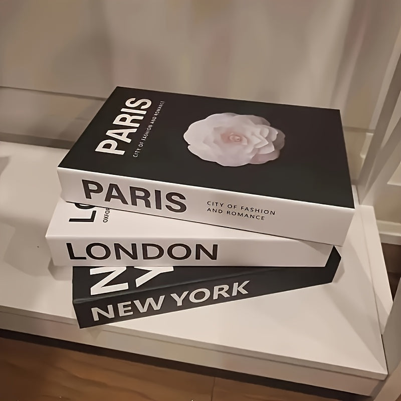 Decorative Faux Books Set of 3 Modern Fake Books for Home Decor Living Room Bedroom Coffee Table Shelf Parisian New York City Theme Minimalist Bookends