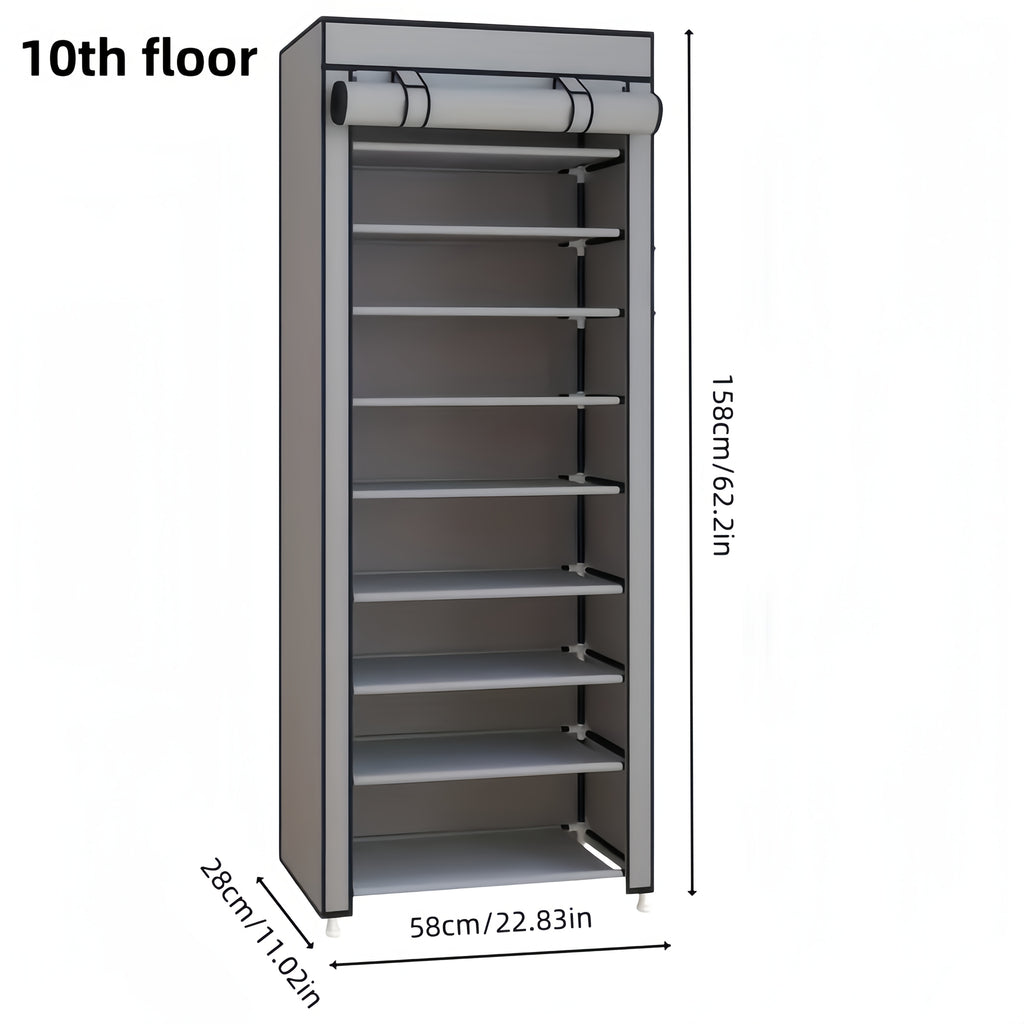 10-Tier Portable Shoe Storage Organizer Featuring a Nonwoven Fabric Cover, Perfect for Closets, Hallways, Bedrooms, And Entrances, Elegant Grey Design