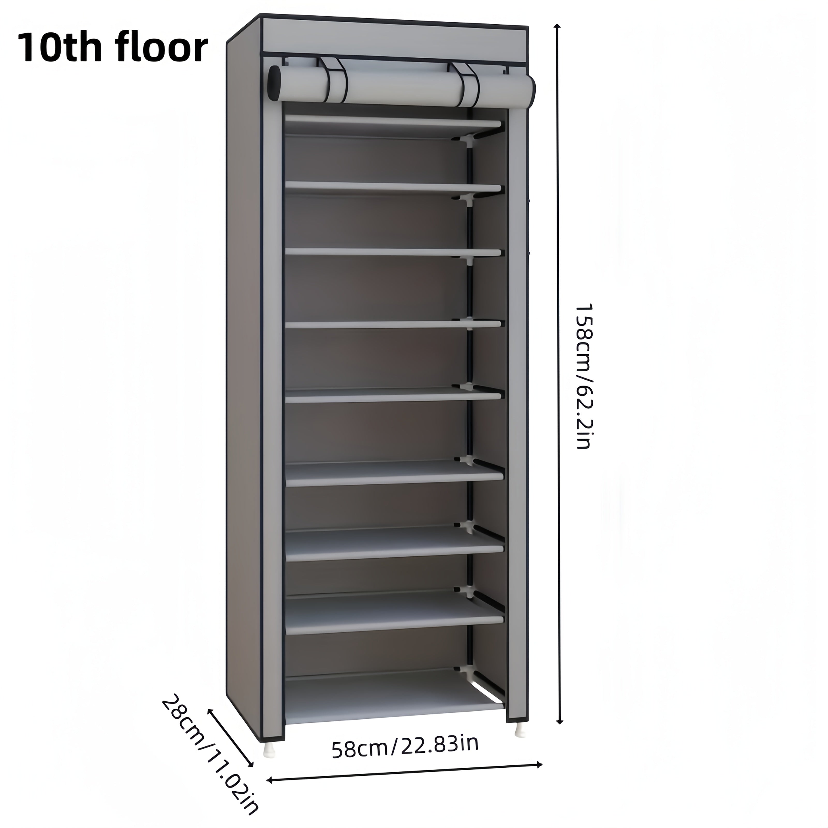 10-Tier Portable Shoe Storage Organizer Featuring a Nonwoven Fabric Cover, Perfect for Closets, Hallways, Bedrooms, And Entrances, Elegant Grey Design
