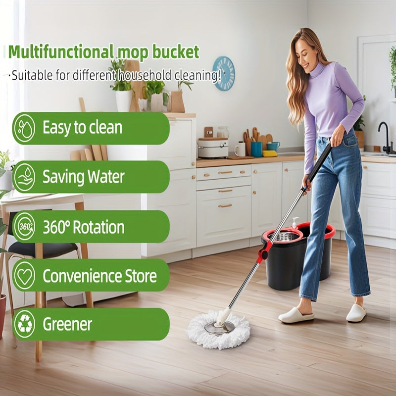 Spin Mop And Bucket with Wringer Set, Bathroom Mop Bucket, School Bathroom, 360° Spinning Mop Bucket System with 3 Microfiber Mop Replacement Heads And 61" Stainless Steel Adjustable Handle for Floor Cleaning, Bucket Floor Cleaning System