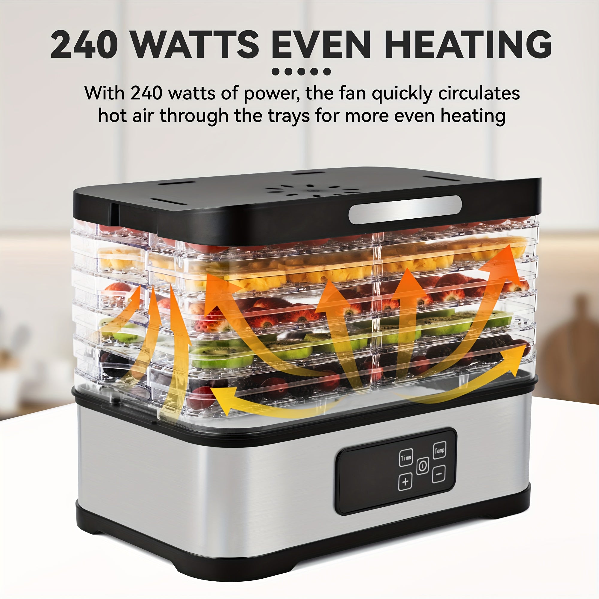 5-Tray Food Dehydrator Machine with Digital Thermostat & Timer, Stainless Suitable for Jerky, Fruits, Herbs, Veggies, Yogurt, Pet Treats - Trays, Energy-Saving, Ultra-Quiet Operation for Home Kitchen, RV, Camping, Gifts