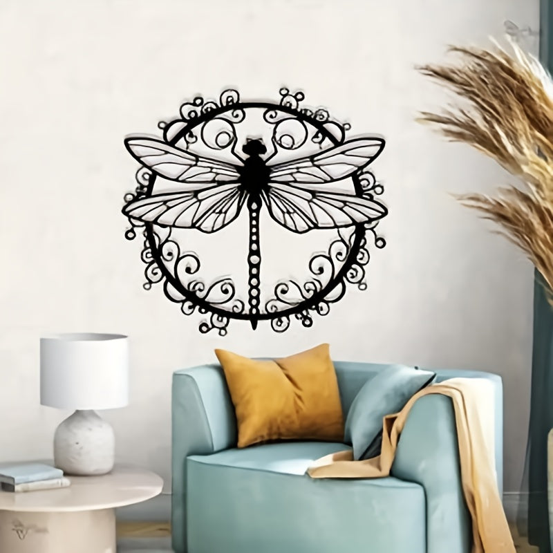 Elegant Black Dragonfly Iron Wall Art - Intricate Animal Print Design for Indoor/Outdoor Decor, Wedding Gift, Housewarming, Living Room, Office, Garden - Durable Wall-Mounted Decoration