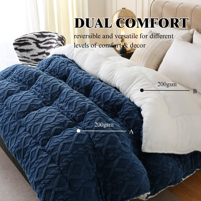 1pc Luxurious Plush Taffeta Comforter, Extra Thick And Soft Plush , Double-sided Thick, 500gsm Filling Heavy-Duty Extra Thick Warm For Autumn And Winter, Gift, Home Decor, Queen/King