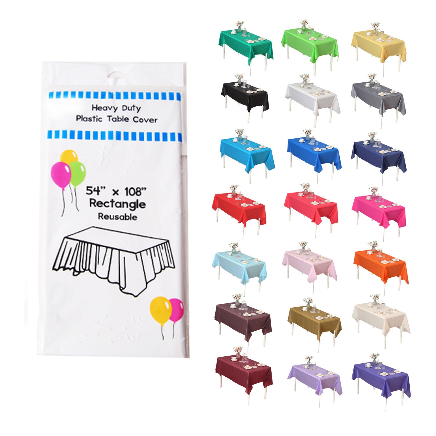Heavy Duty Premium 12pcs Plastic Tablecloth, Disposable Tablecloth, Plastic Table Cover for Kitchen, Dinning Uses.