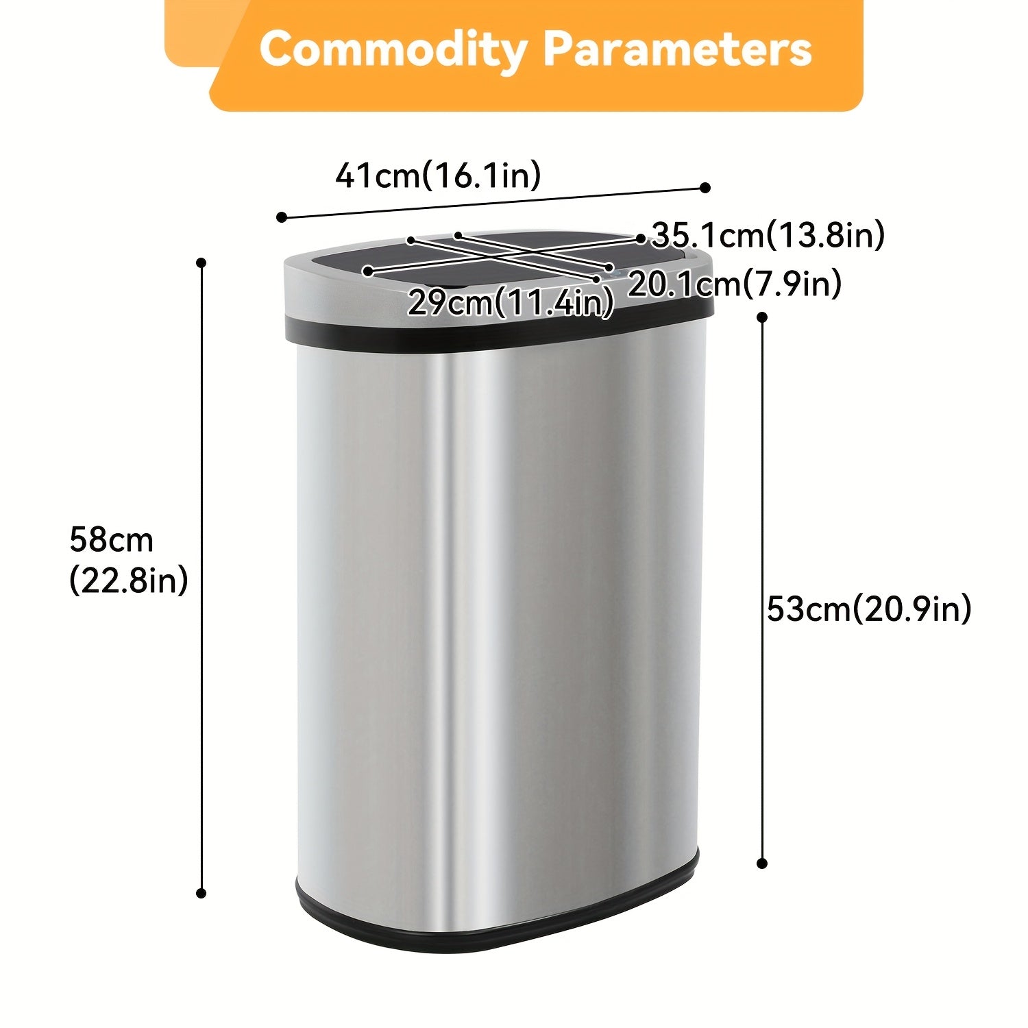 13 Gallon Trash Can Kitchen, Automatic Garbage Can Touchless Motion Sensor, Stainless Steel Trash Can with lid Anti-Fingerprint Mute Designed, Waste Bin 50L, for Office Bedroom Living Room Trash Can