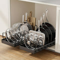 Pull Out Pot Lids Organizer Rack, 2pcs Pots And Pans Organizer for Under Cabinet, Pot Lid Holder with 8 Adjustable Compartment for Kitchen Cabinet Cookware Baking