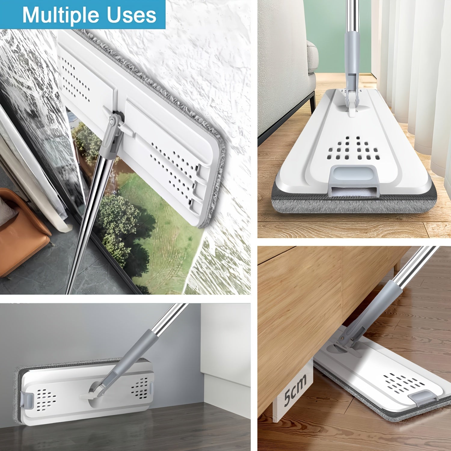 Hands-free Flat Mop And Bucket Set With 5 Mops - Suitable For Bedrooms, Kitchens, Living Rooms, Bathrooms - Made Of Durable Plastic - Efficient Cleaning Solution With Bathroom Storage Function