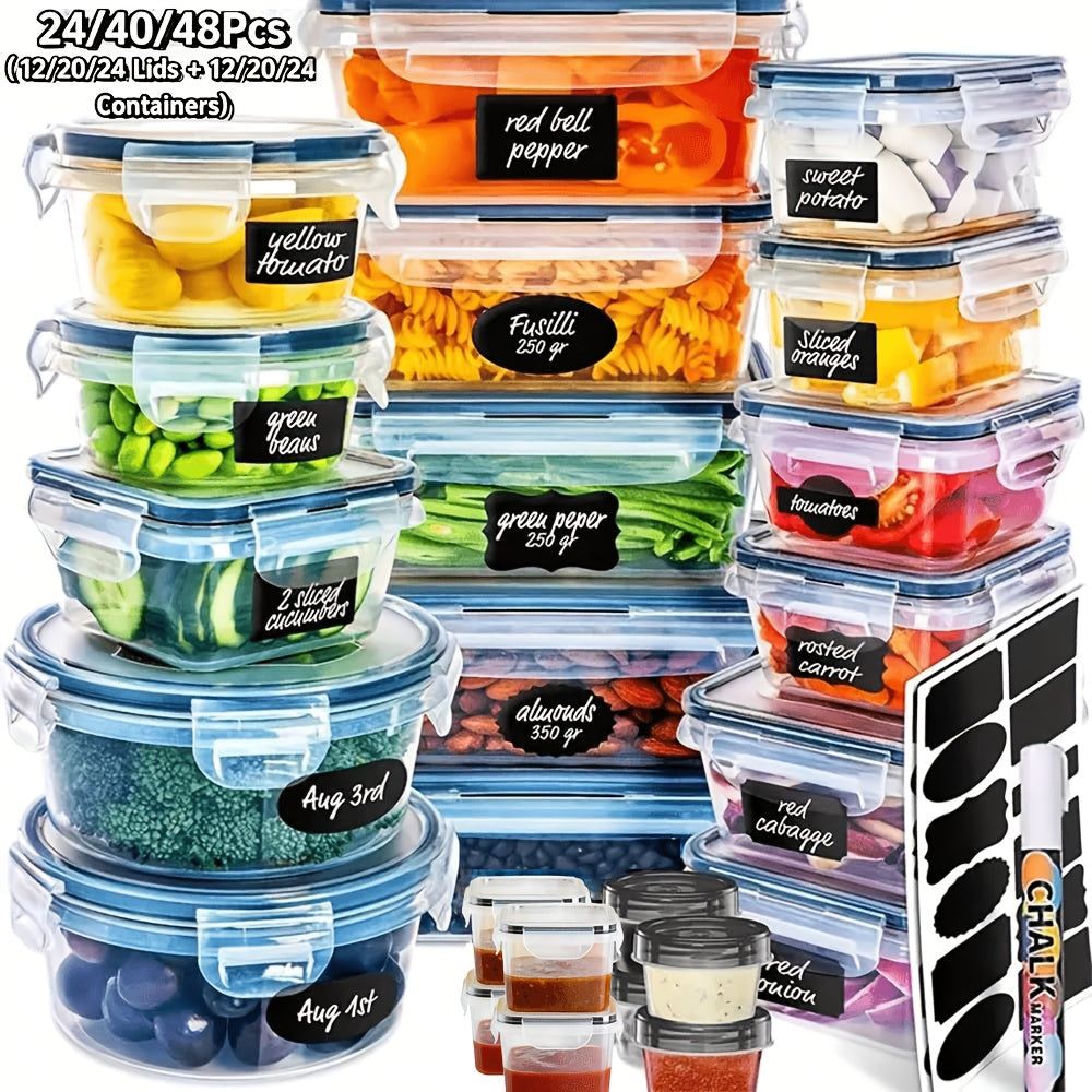 24/40/48pcs Sealed Food Storage Containers, Outdoor Picnic, Lunch Box, Microwave, Oven - Perfect for Salads, Fruits, Vegetables, And Sandwiches, Lunch Box | Sealed Storage | Durable, Food Storage Container (12/20/24 Lids And 12/20/24 Containers)