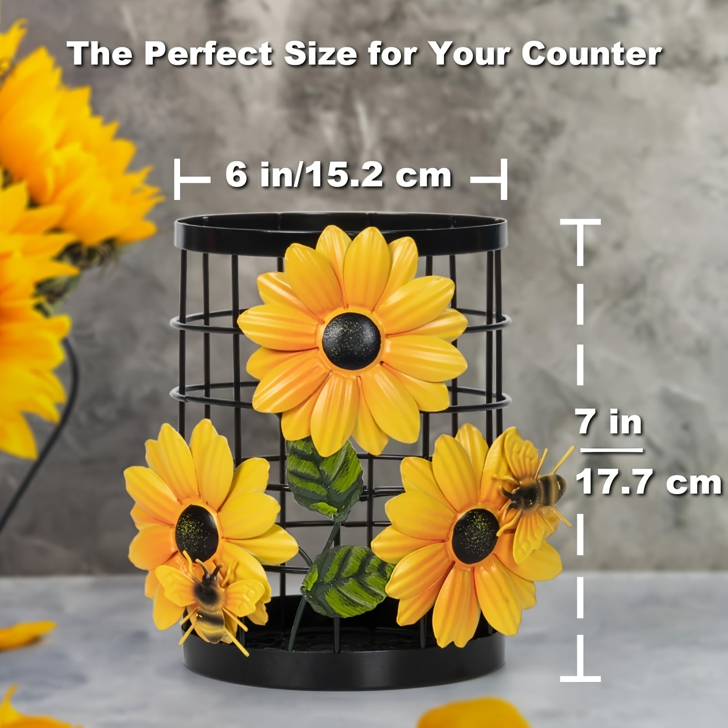Sunflower Flatware Storage Basket - Open Kitchen Countertop Organizer, Home Storage & Decor, Housewarming Gift Must-Have, Stylish & Functional Present