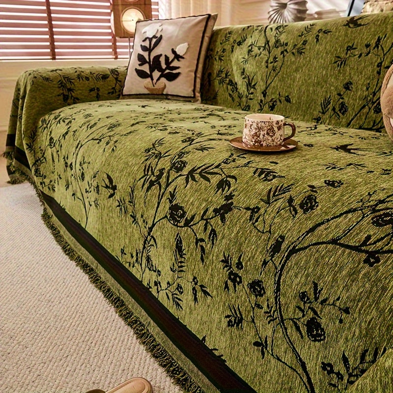 Chenille Thickened Sofa Throw with Tassel for Living Room & Office Decor, All-Season Use, Durable & Non-Slip, Machine Washable