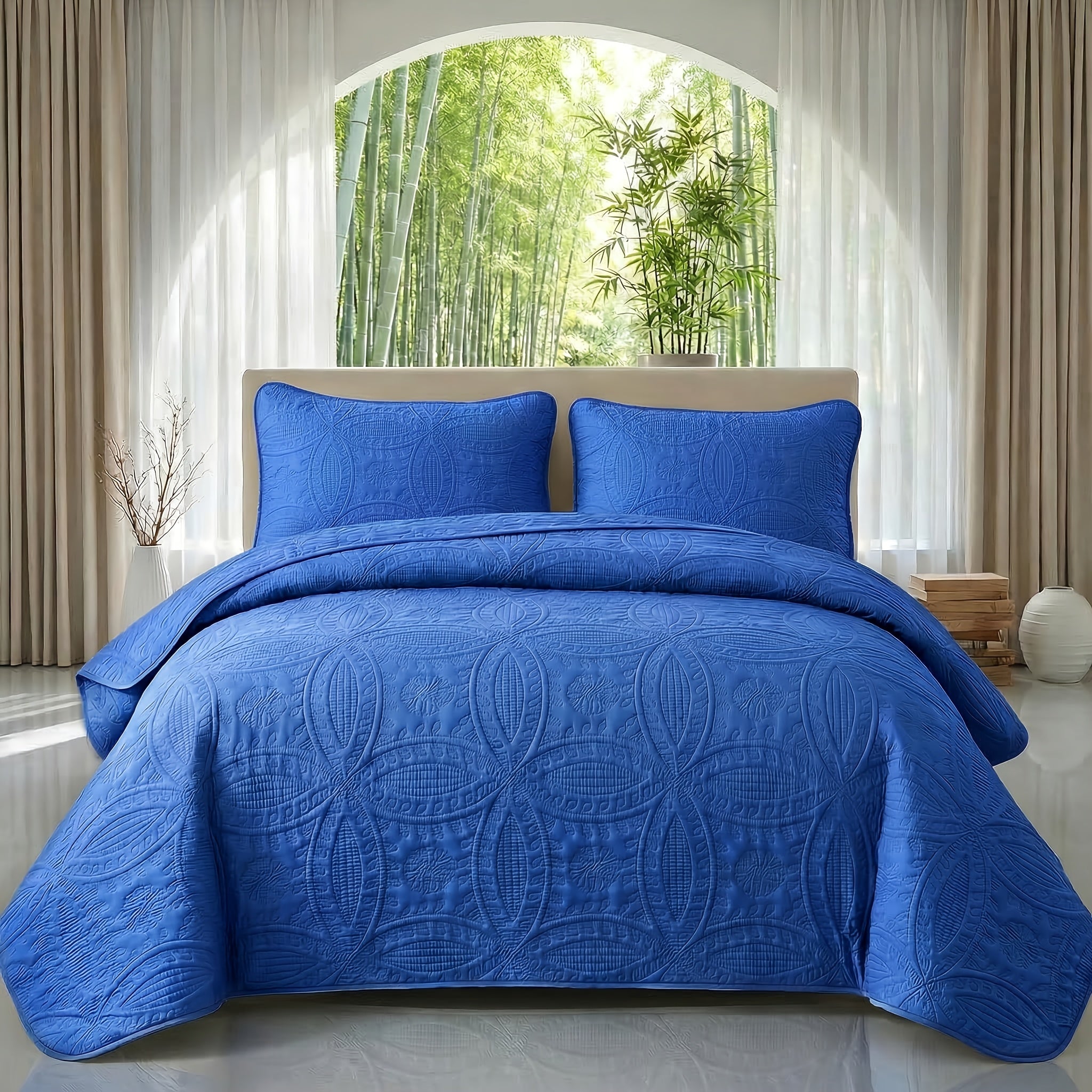 2/3pcs Ultrasonic Quilted Bed Cover, Coin & Floral Pattern Retro Bedspread, Soft Breathable Non-Slip Mattress Cover, Machine Washable Bedding For Bedroom Dorm Guest Room, 10 Colors Available