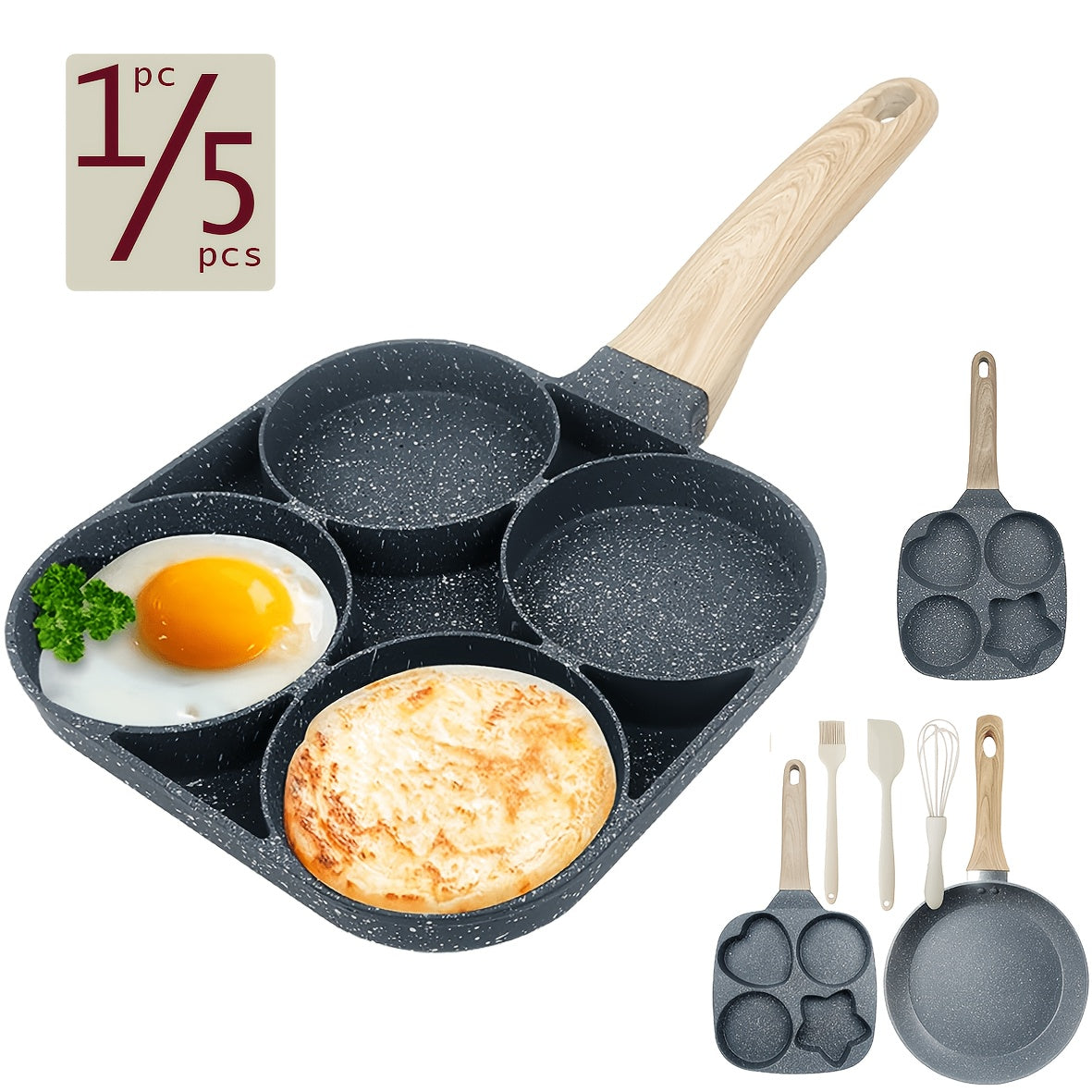 1/5pcs Premium Non-stick Breakfast Skillet For Eggs, Burgers And Omelettes - Easy Food Release, Heat-resistant Wooden Handle, Easy To Clean - Perfect For Home Kitchen Cooking For Christmas Gathering Pots And Pans Sets, Black Friday Items