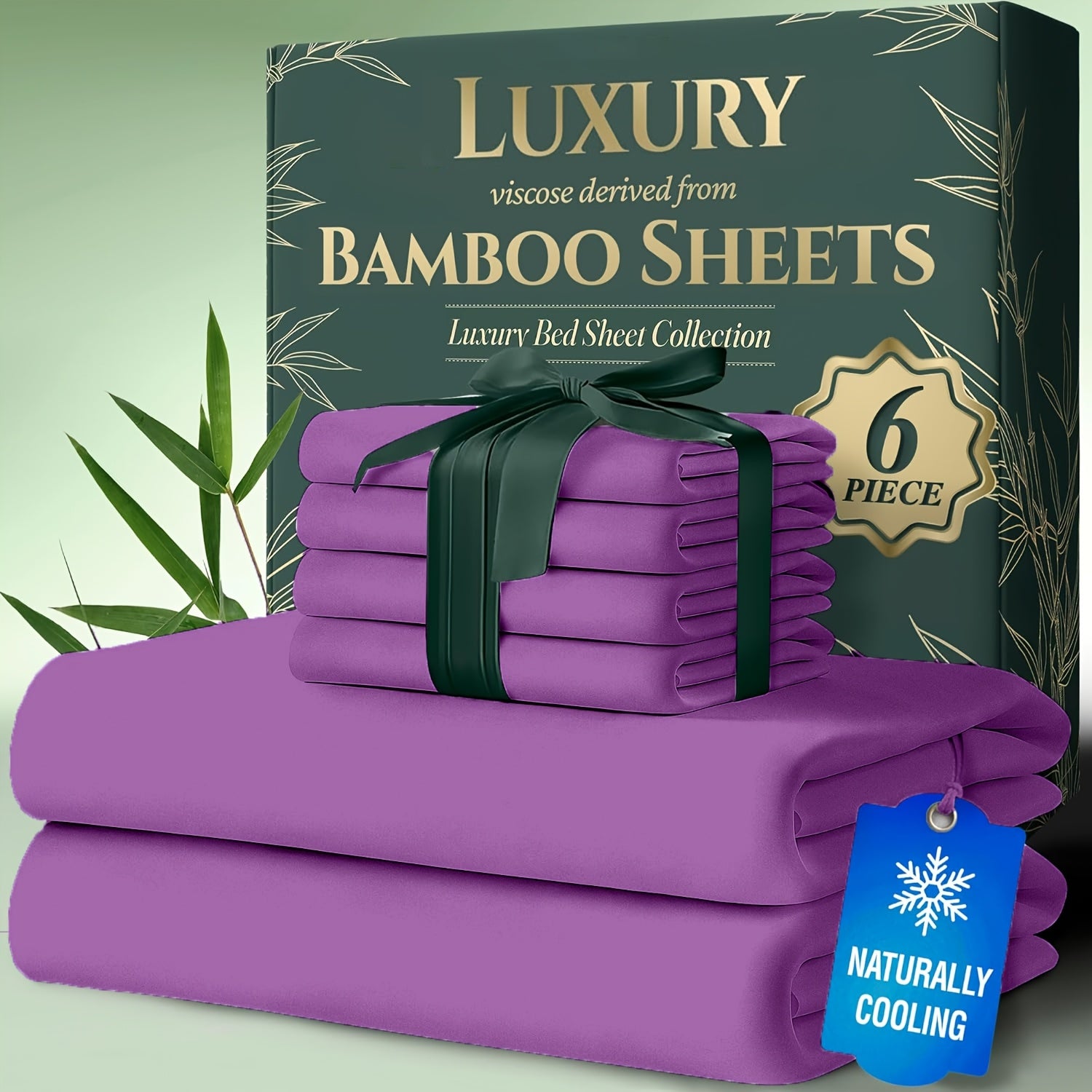 Bamboo Cooling Bed Sheets 6 Piece Set Deep Pocket 17 Inch Hot Sleepers Cloud Soft Luxury Fitted Sheet Flat Sheet Pillowcases Twin Full Queen King