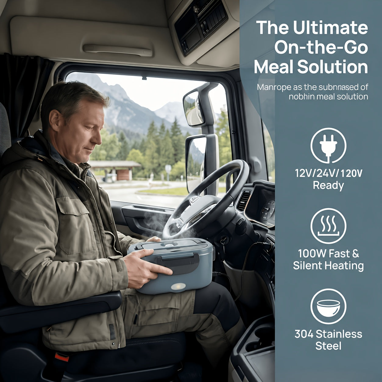 Electric Lunch Box Food Warmer 50.72oz Portable Heated Meal Container 120V Home 12V 24V Car Stainless Steel with Fork Insulated Bag Truck Drivers Office Travel