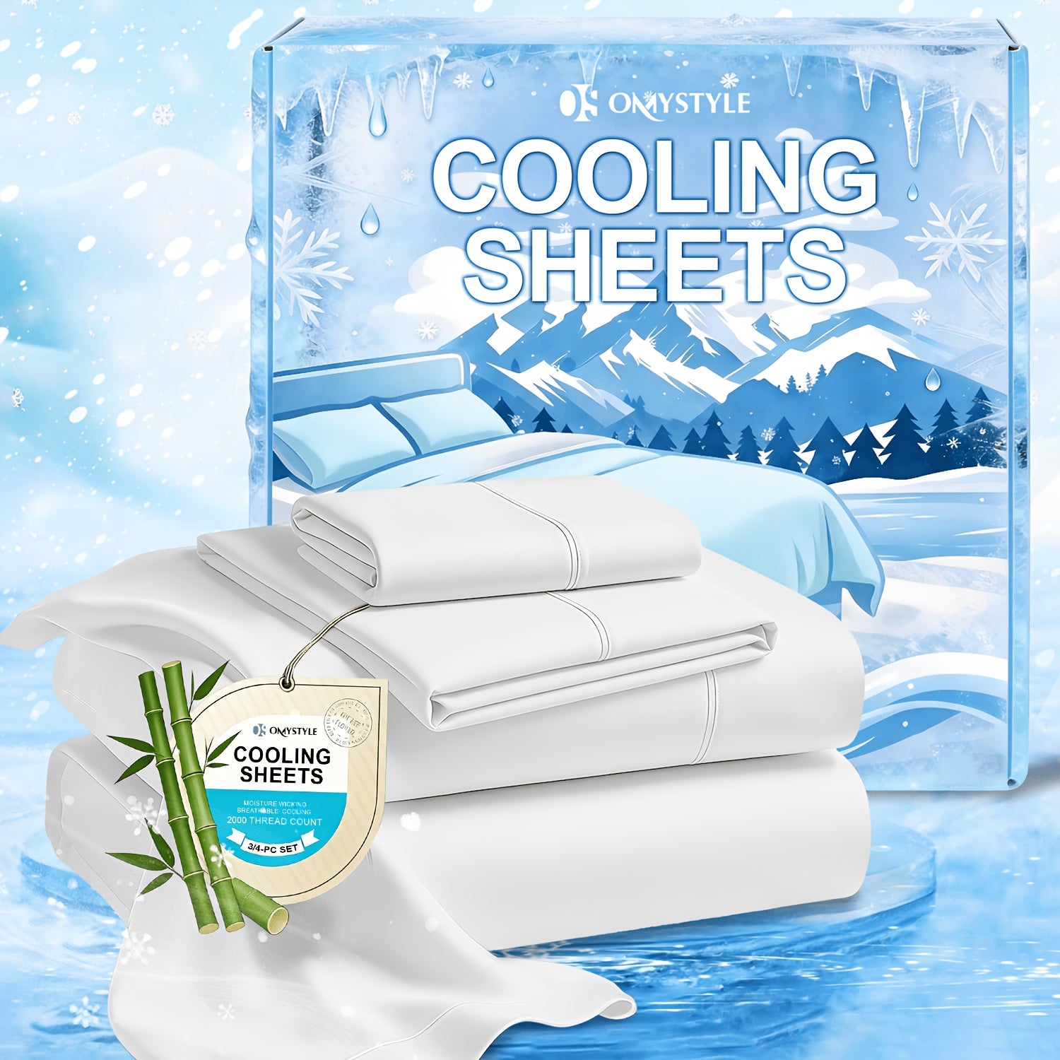 Cooling Bamboo Sheets Set Deep Pocket Ultra Soft Breathable Skin-Friendly Fitted Sheet Flat Sheet Pillowcases Wrinkle Free Twin Full Queen King Kids Gift