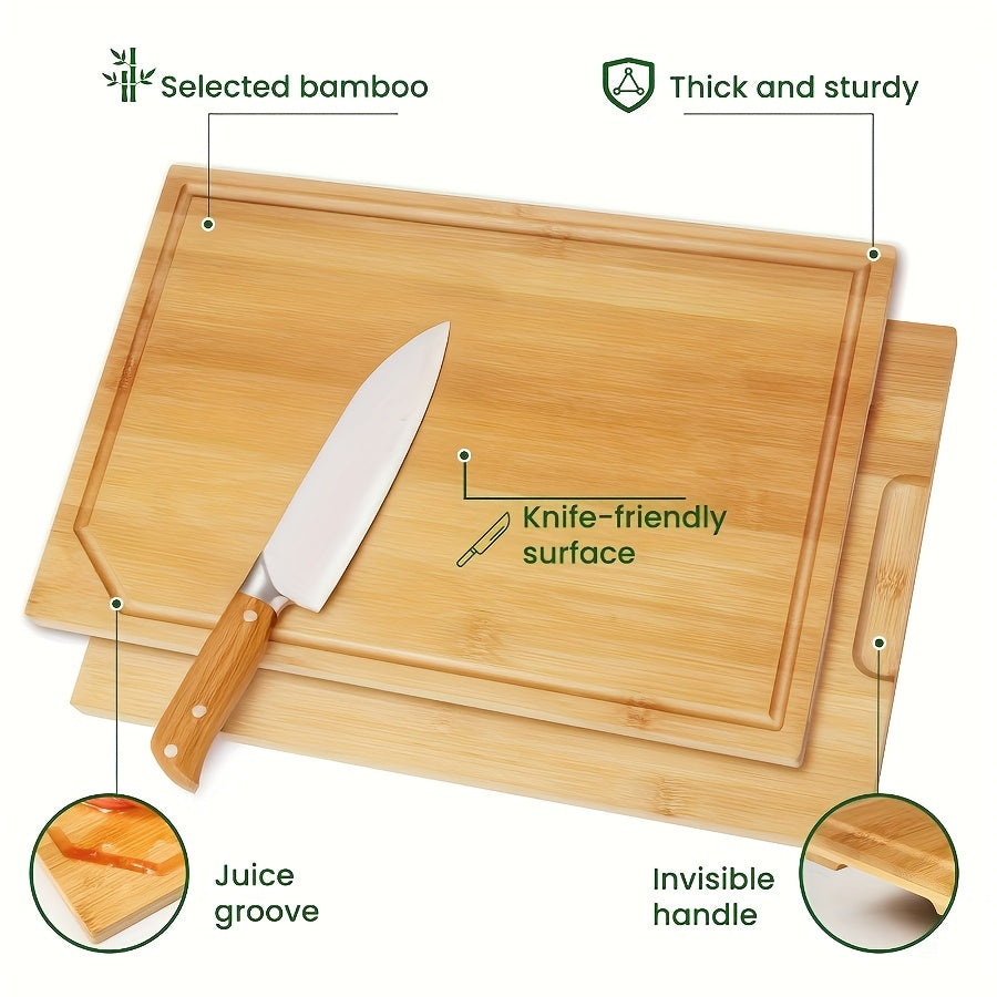 4pcs of Oversized Bamboo Chopping Board Set with Juice Tank Design, Suitable for Durable Chopping Boards for Meat, Vegetables and Fruits. Mother's Day/ Father's Day Gifts, Essential Kitchen Tools for Family and Friends., Fruit Slicing, Oversized