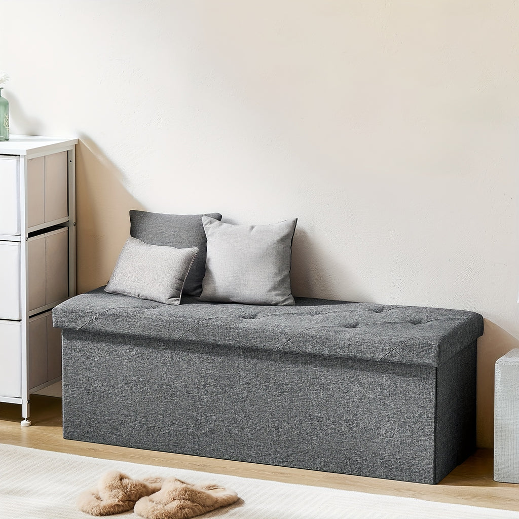 Sweetcrispy 43 Inches Folding Storage Ottoman Bench, Holds up to 660 Lb, End of Bed Storage Bench Foot Rest Stools Large Storage Chest with Padded Seat for Bedroom, Living Room, Entryway