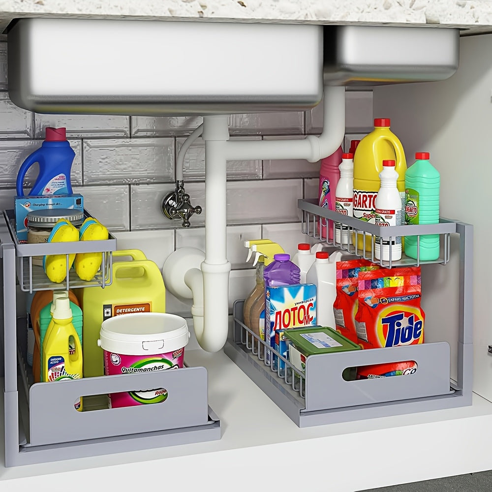 Under Sink Organizers, Metal Pull Out Under Sink Organizers And Storage Shelves with Sliding Drawer, Under Sink Storage for Kitchen, Bathroom (1pack/2pack)