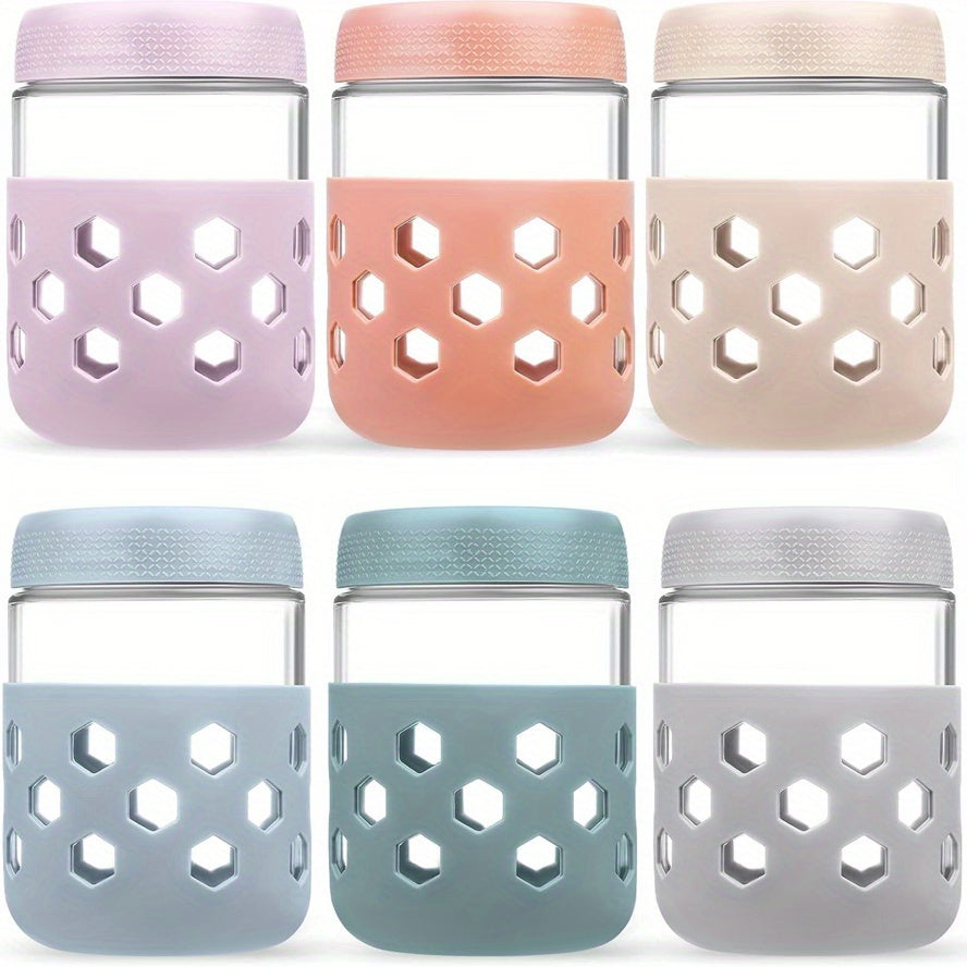 6-Pack Glass Airtight Jars with Silicone Sleeves, Moisture-Proof Food Storage Containers for Tea, Grains, Nuts, Snacks, and Yogurt