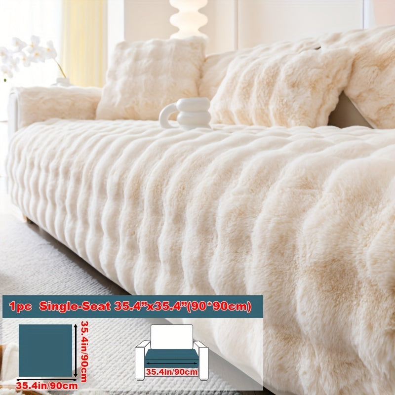 1pc Faux Rabbit Plush Sofa Cover - Winter Warm Thickened Soft Pet-Friendly Anti-Slip Furniture Protection Cover for Bedroom, Office, Living Room