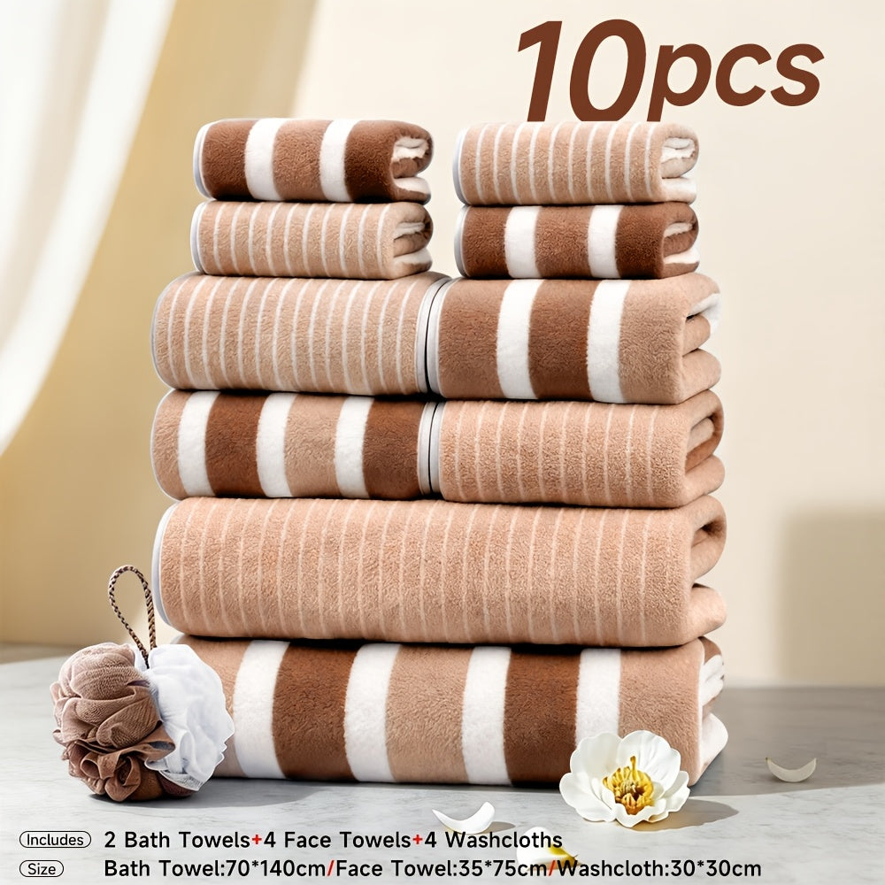 10pcs/3pcs/1pc Towel Set, No Hair Loss, Super Water Absorption,Ultra-Soft Microfiber Beach Towels for Adults, Super Soft Five-star Hotel Standard Two-color Striped Interval Bath Towel Combination(11.81x11.81inch, 13.78x29.53inch, 27.56x55.12inch)