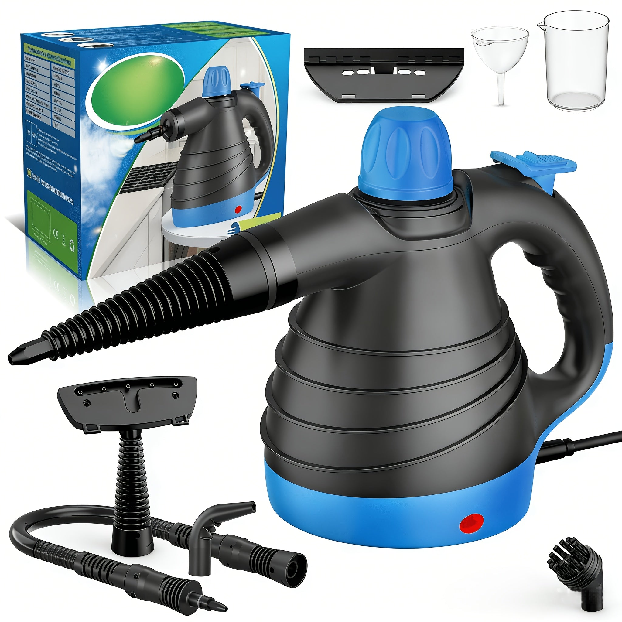 1pc 1050W Handheld Steam Cleaner | 12 Brush Heads, Fast Heat-Up, Chemical Free, Lightweight & Portable, Large 11.83oz Water Tank, Metal & Plastic, Plug, Safety Lock for Home, Car, Floor, Furniture