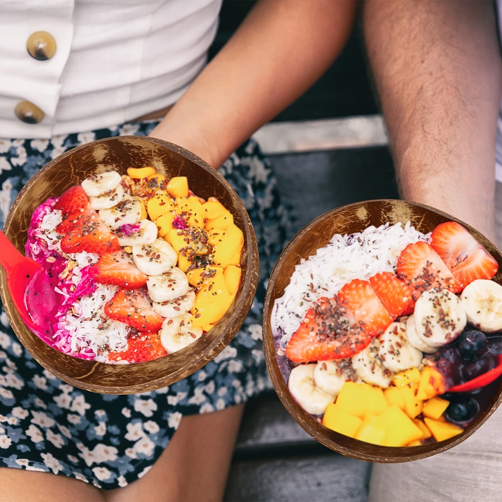 Coconut Shell Bowls Polished Wooden Bowls Natural Smoothie Acai Bowls Salad Bowls for Smoothie, Acai, Fruit, Salad & Yogurt - Perfect Decorative And Serving Bowls, Vegan Gifts Kitchen Decorcc, Rustic Kitchen Decor (3/12pcs, Polished)