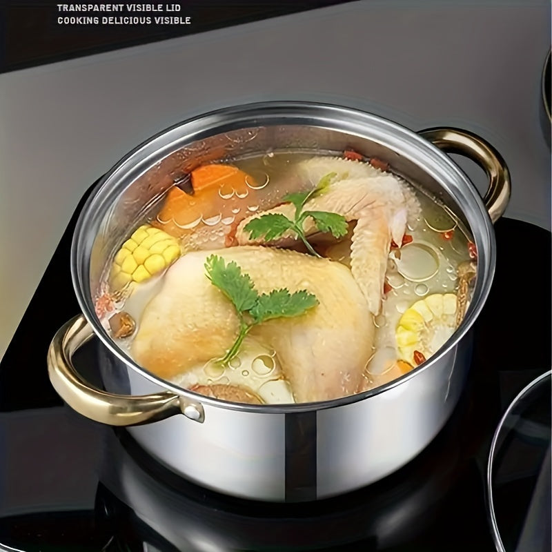 10/12/1pc Stainless Steel Cookware Set - Kitchen And Dining Essential for Induction Cooking, Stockpot, Ricotta Pot, Double Handle with Pot Lid, Suitable for Soup, Hotpot, Pasta, Seafood Soup, Rice Cooker