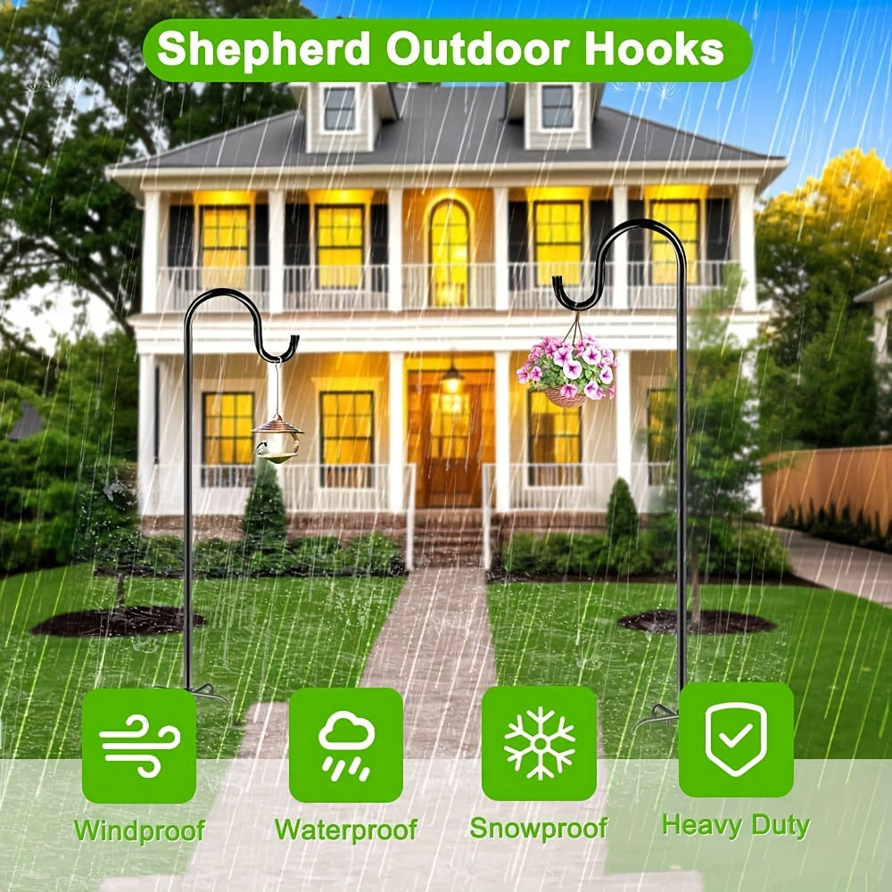 2pcs Outdoor Shepherd Hooks, Heavy Metal Garden Pole Hanging Bird Feeder, with 5 Claw Outdoor Shepherd Horn Adjustable Hooks for Flower Baskets, Plant Hook Stands, Plant Baskets, Solar Lights, Lantern Hooks, Wedding, Halloween