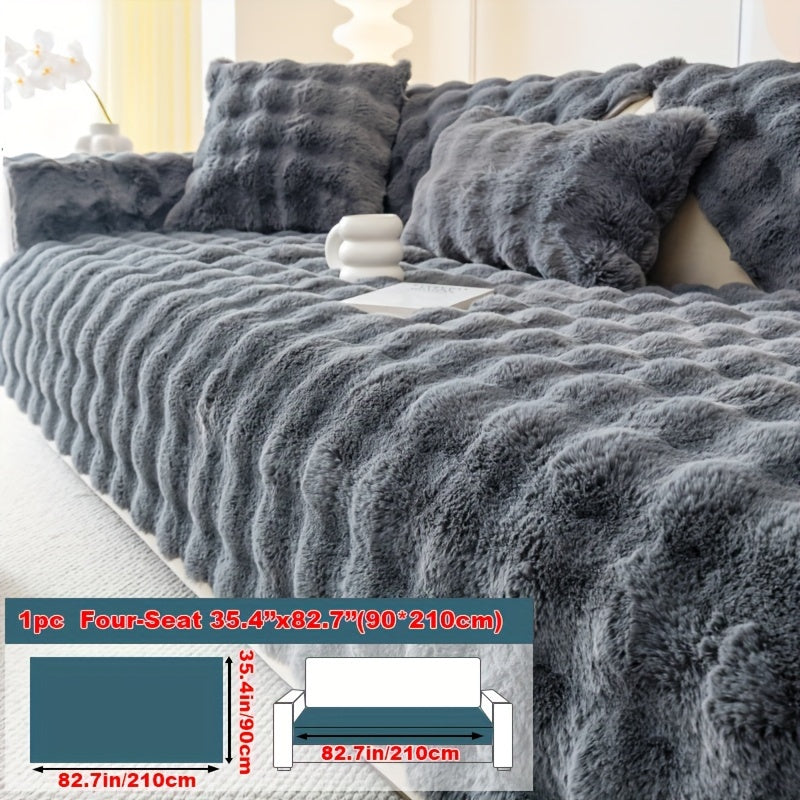 1pc Faux Rabbit Plush Sofa Cover - Winter Warm Thickened Soft Pet-Friendly Anti-Slip Furniture Protection Cover for Bedroom, Office, Living Room