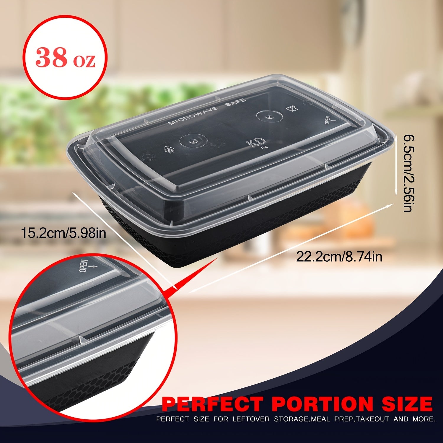 100pcs (50 Containers & 50 Lids) Black Rectangular Meal Prep Containers 38oz Stackable and Leakproof Food Storage Container Set Disposale Bento Box Ideal for Takeout and Meal Prep Microwave & Dishwasher & Freezer Safe