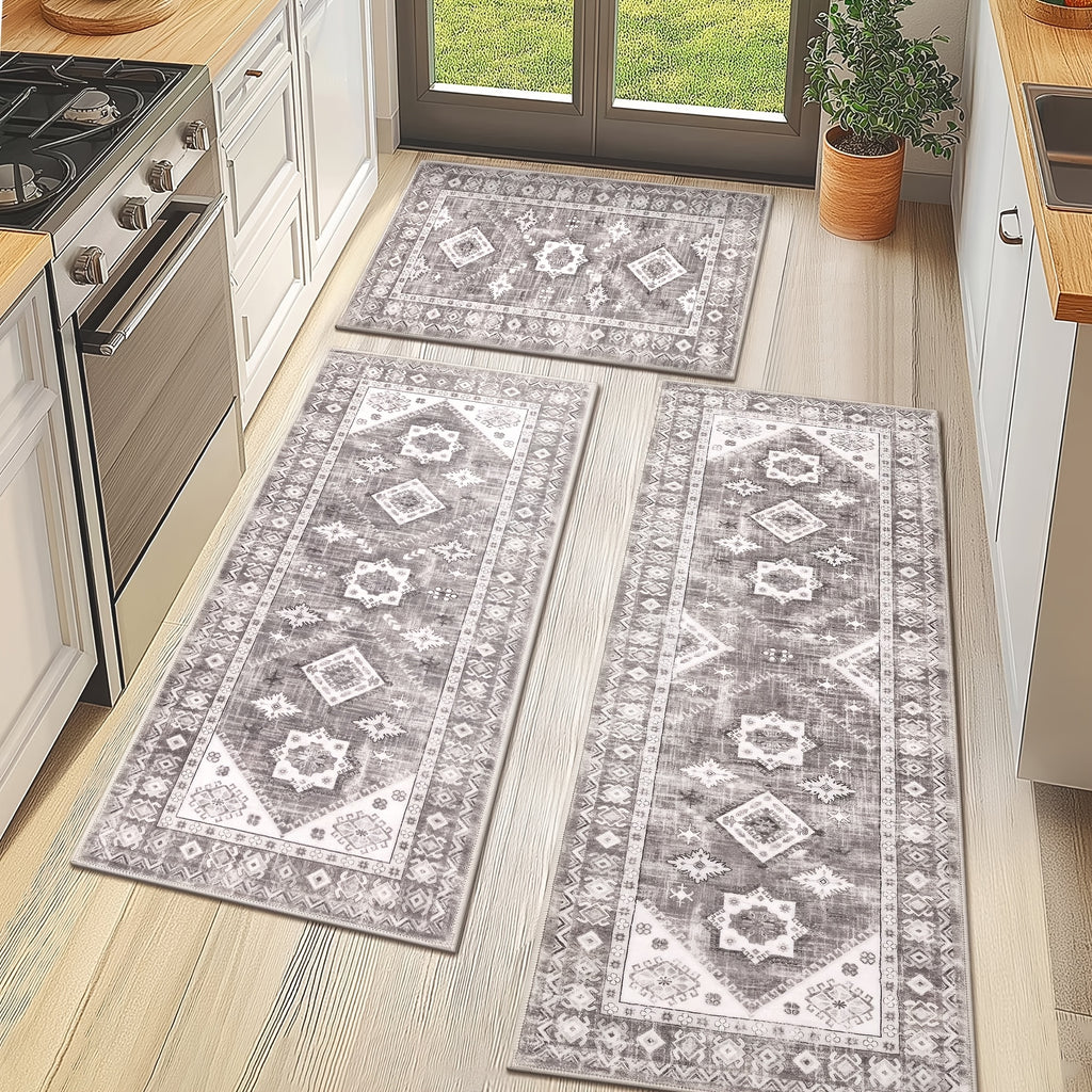 Boho Kitchen Mat Sets 3pcs with Runner Non Slip Kitchen Rugs and Mats Washable Kitchen Mats for Floor Thick Kitchen Floor Mat Mat Runner Rugs for Hallway Laundry Holiday Decor