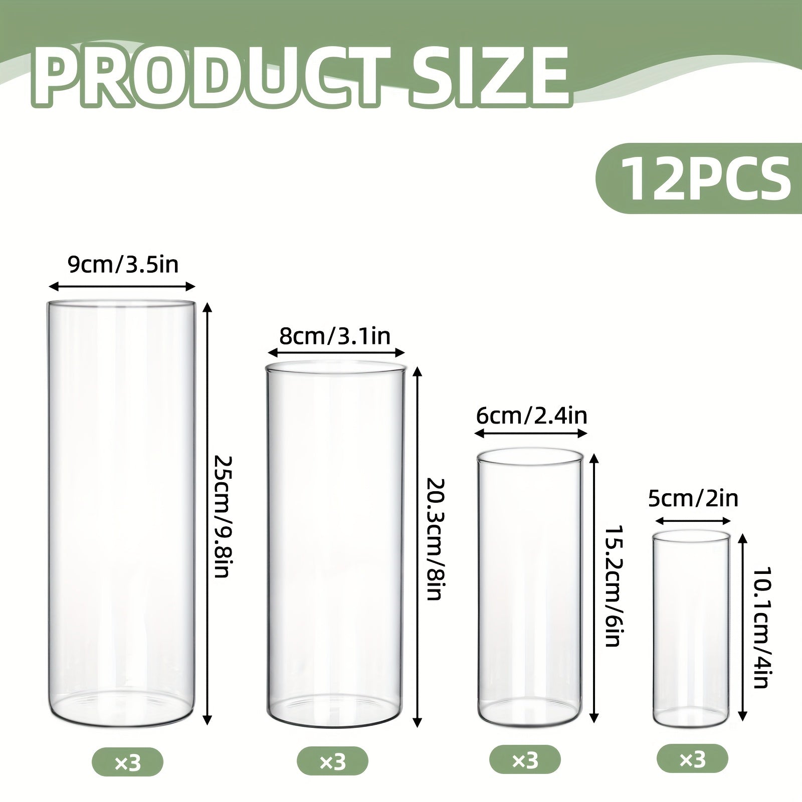 TOMNK 12/16/24/36/48pcs Clear Glass Candle Holder Cylinders Vases, 4, 6, 8, 10 Inch Tall Cylinder Vases for Candles, Glass Candle Vase, Hurricane Floating Candle Holder Vase for Table Shelf, Party, Wedding, Home Decor
