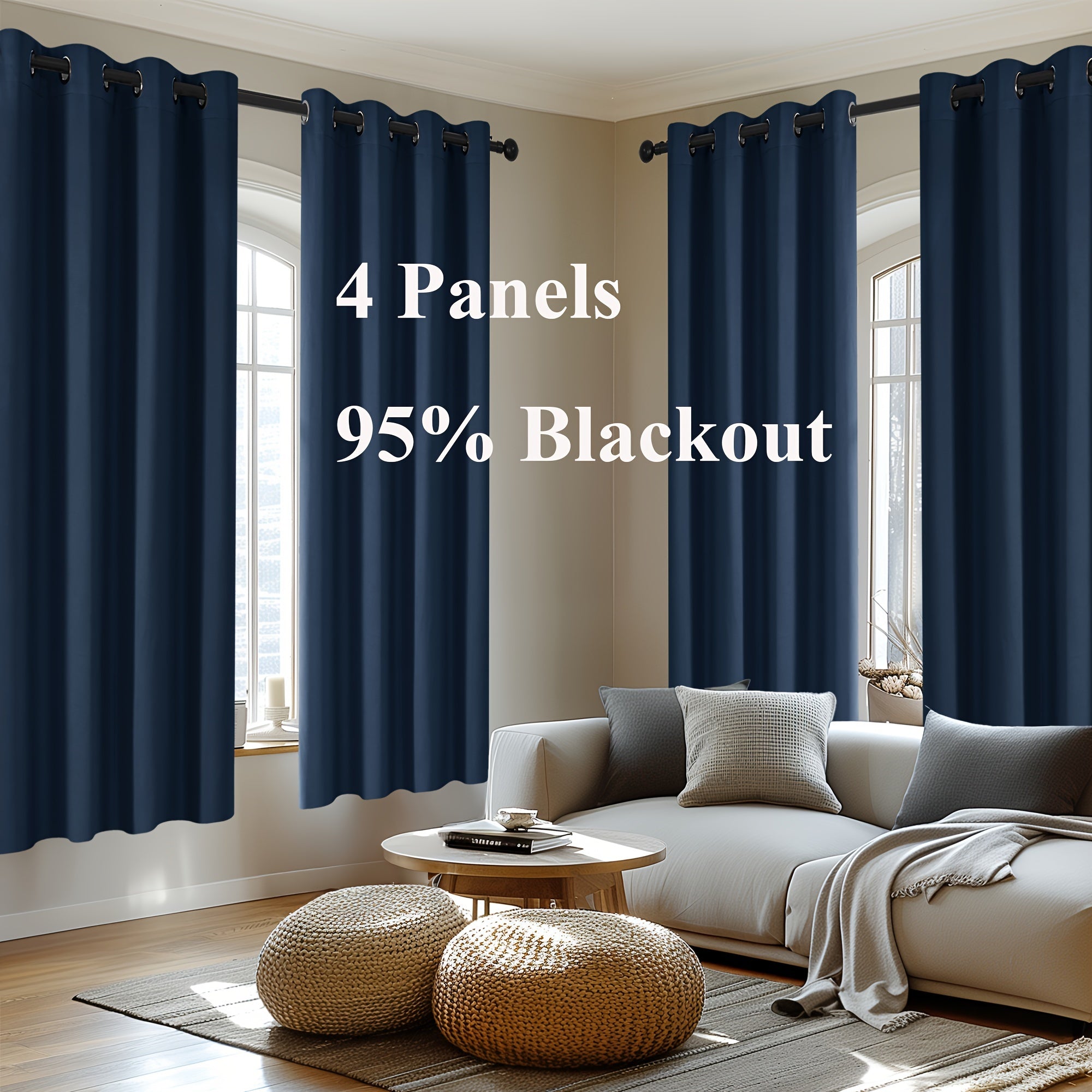 4-Panel Blackout Curtains, Thermal Insulated Curtains for Living Room Bedroom, Room Darkening Home Decor Drapes, 4pcs Curtains Set