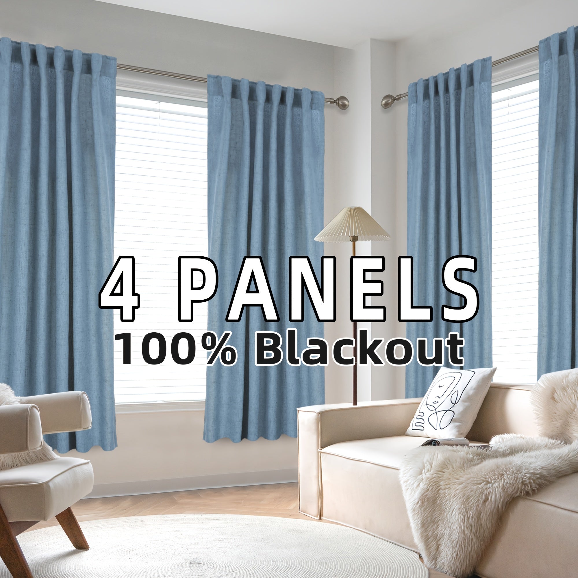 4 Panels 100% Blackout Linen Curtains for Bedroom Farmhouse Thermal Insulated Rod Pocket Back Tab Full Light Blocking for Living Room