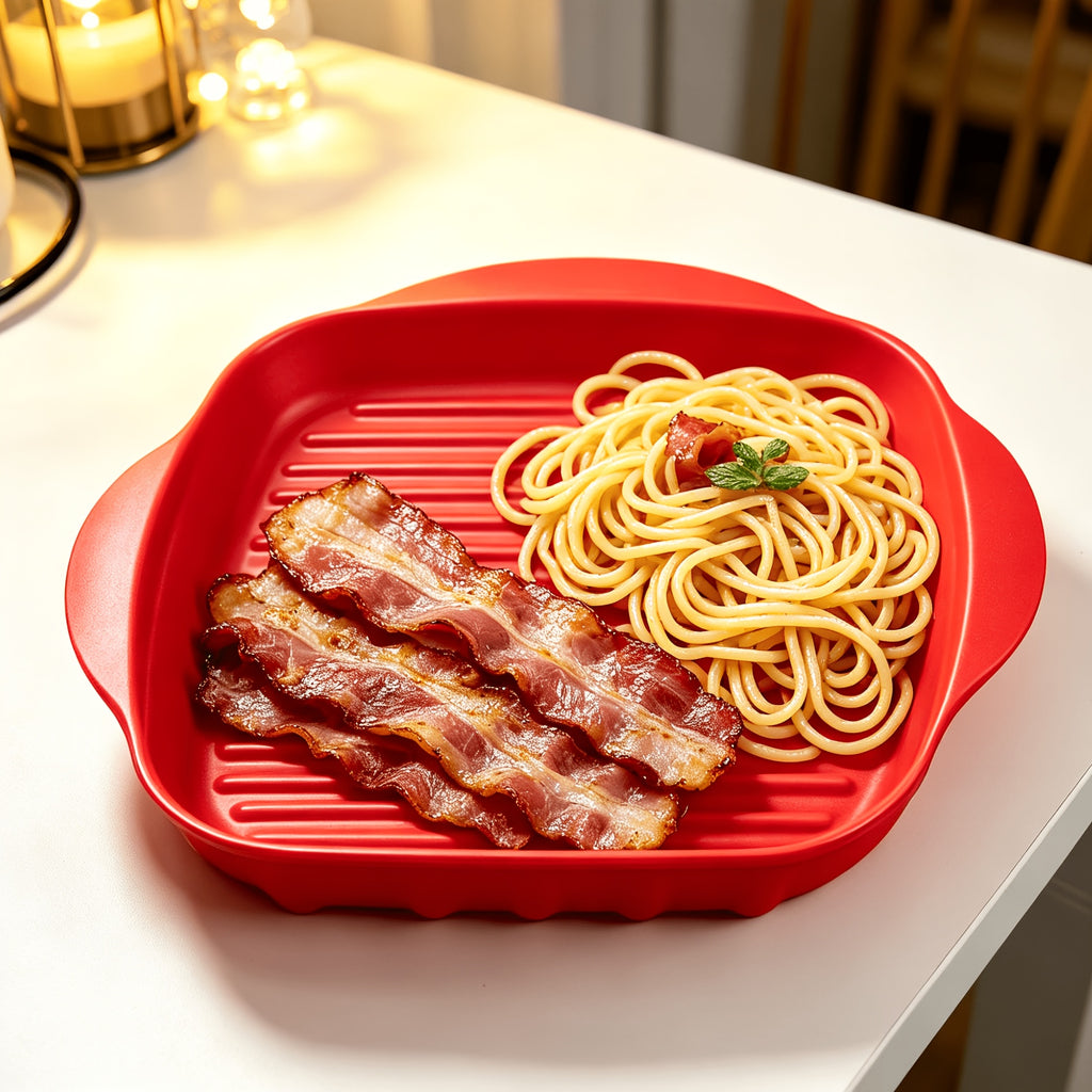 [Microwave Bacon Cooker] Microwave Bacon Cooker Tray with Lid - Non-Slip, Drainage Design for Fatty Bacon & Sauces, Quick Pre-Meal Prep, Dishwasher Safe, Durable PP Material, Perfect for Christmas, Halloween, Easter, Thanksgiving, Kitchen Essentials