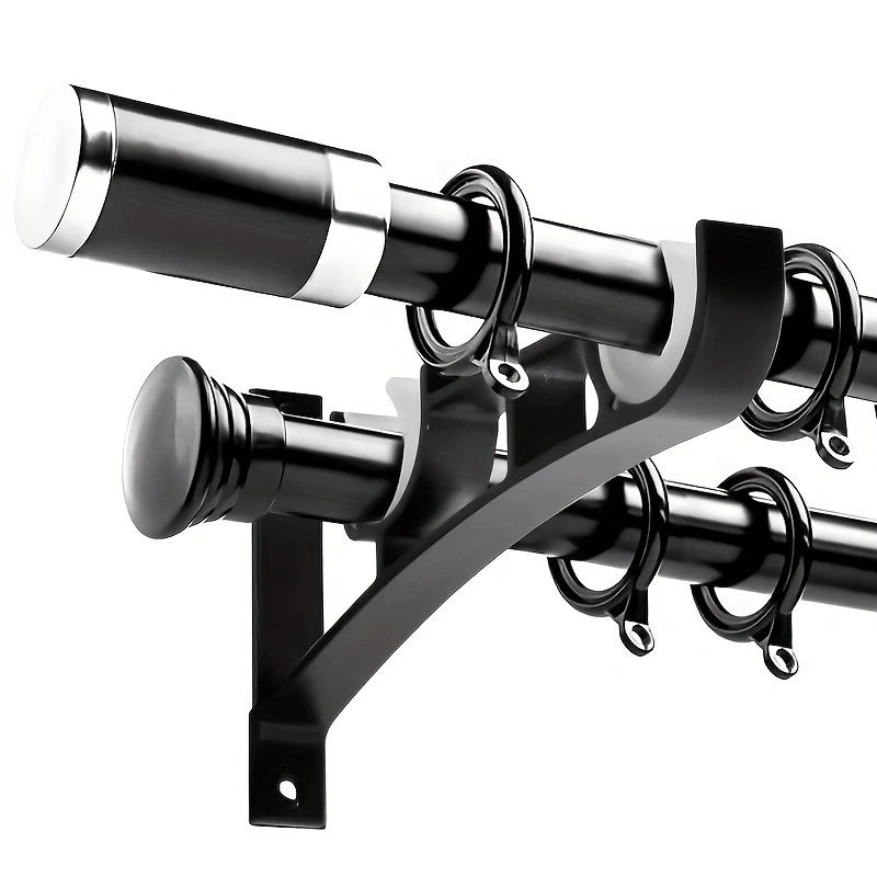 4pcs Heavy Duty Aluminum Alloy Double Curtain Rod Brackets - Sturdy Hook & Base Accessories for Secure Hanging