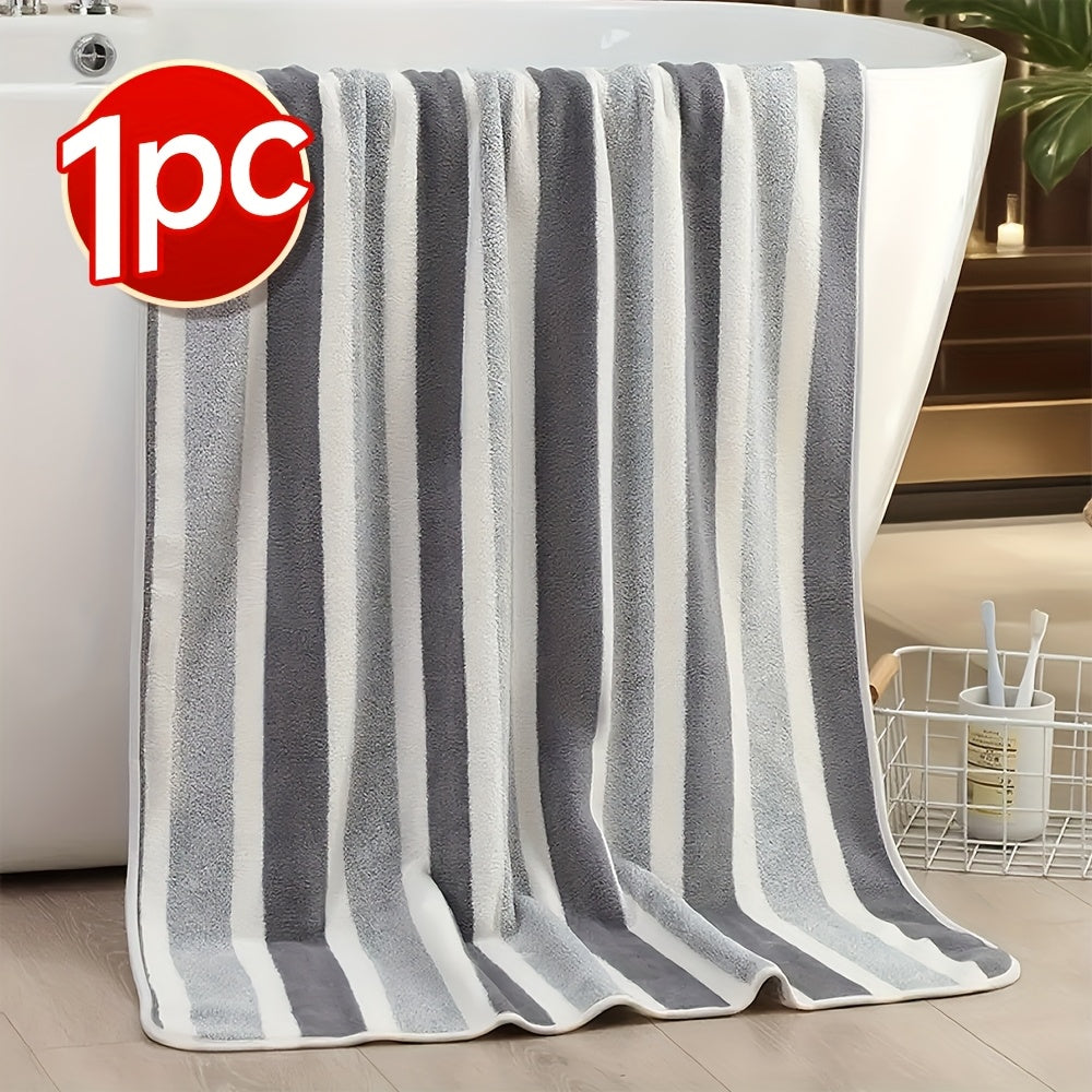 1/4pcs Bath Towel Set, No Hair Loss, Highly Absorbent & Quick-Drying | Ultra-Soft Microfiber Beach Towels For Adults, Two-color Striped Interval Bath Towels Perfect For The Beach, Spa, Gym & Home Bathroom Essentials - 27 X 55 Inches