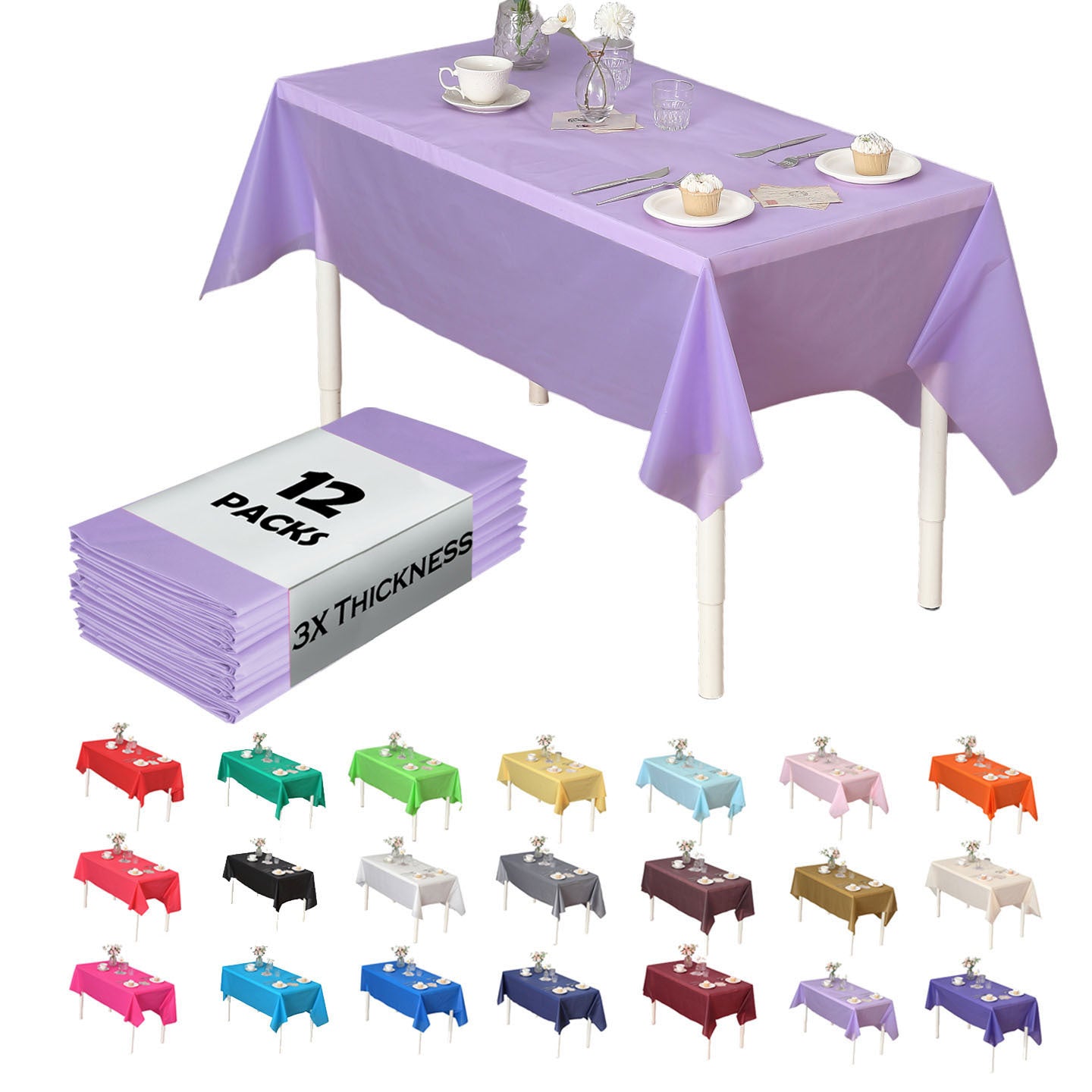 Heavy Duty Premium 12pcs Plastic Tablecloth, Disposable Tablecloth, Plastic Table Cover for Kitchen, Dinning Uses.