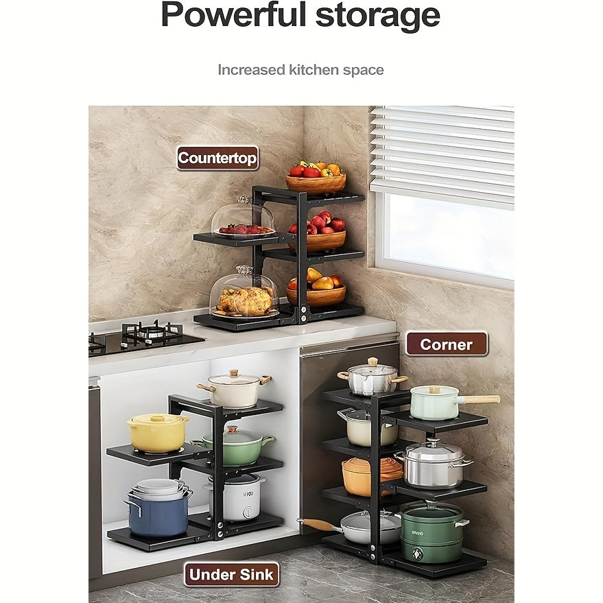 2/7-Tier Adjustable Kitchen Storage Rack, Multi-Layer Sink Organizer for Pots, Pans & Utensils, Painted End, Black