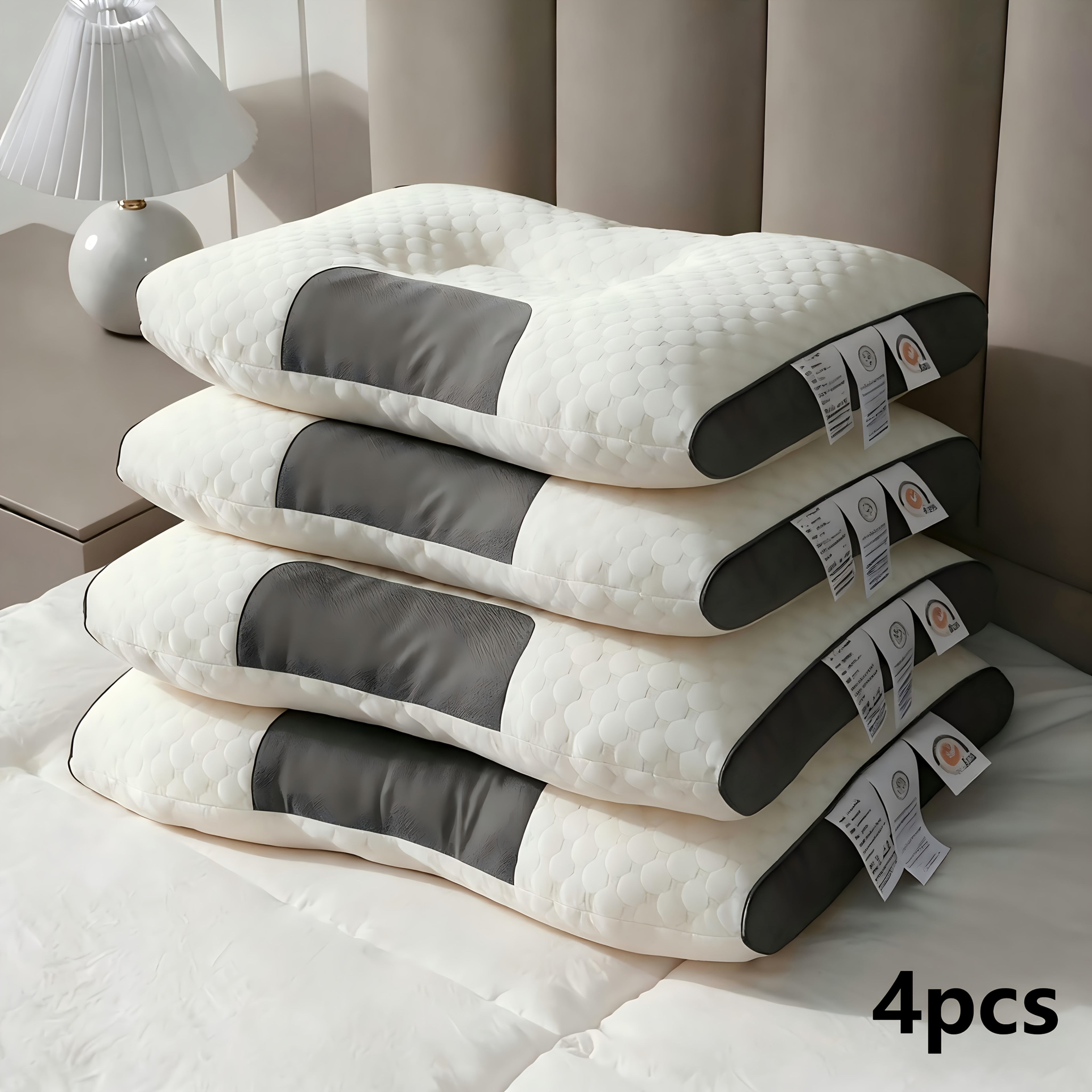 2-Piece/4-Piece Soft Massage Neck Support Pillows - Ergonomically Designed with High-Quality Filling for Deep Sleep and Neck Support, Features a Removable Cover, a Must-Have for Student Dormitories, Maintains Its Shape, and Is Machine Washable